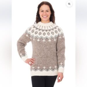 GERDUR Björg 100% Icelandic Wool Fairisle Sweater In Light Beige Size NWT
